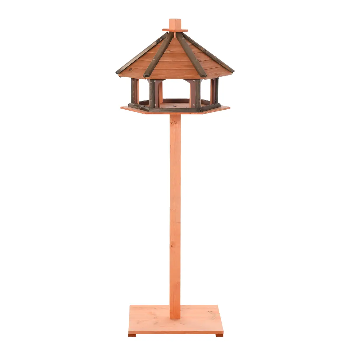 Pawhut Wooden Bird Feeder Wooden Bird Table Bird Feeder with Roof, Brown, 130cm - Bird Feeder