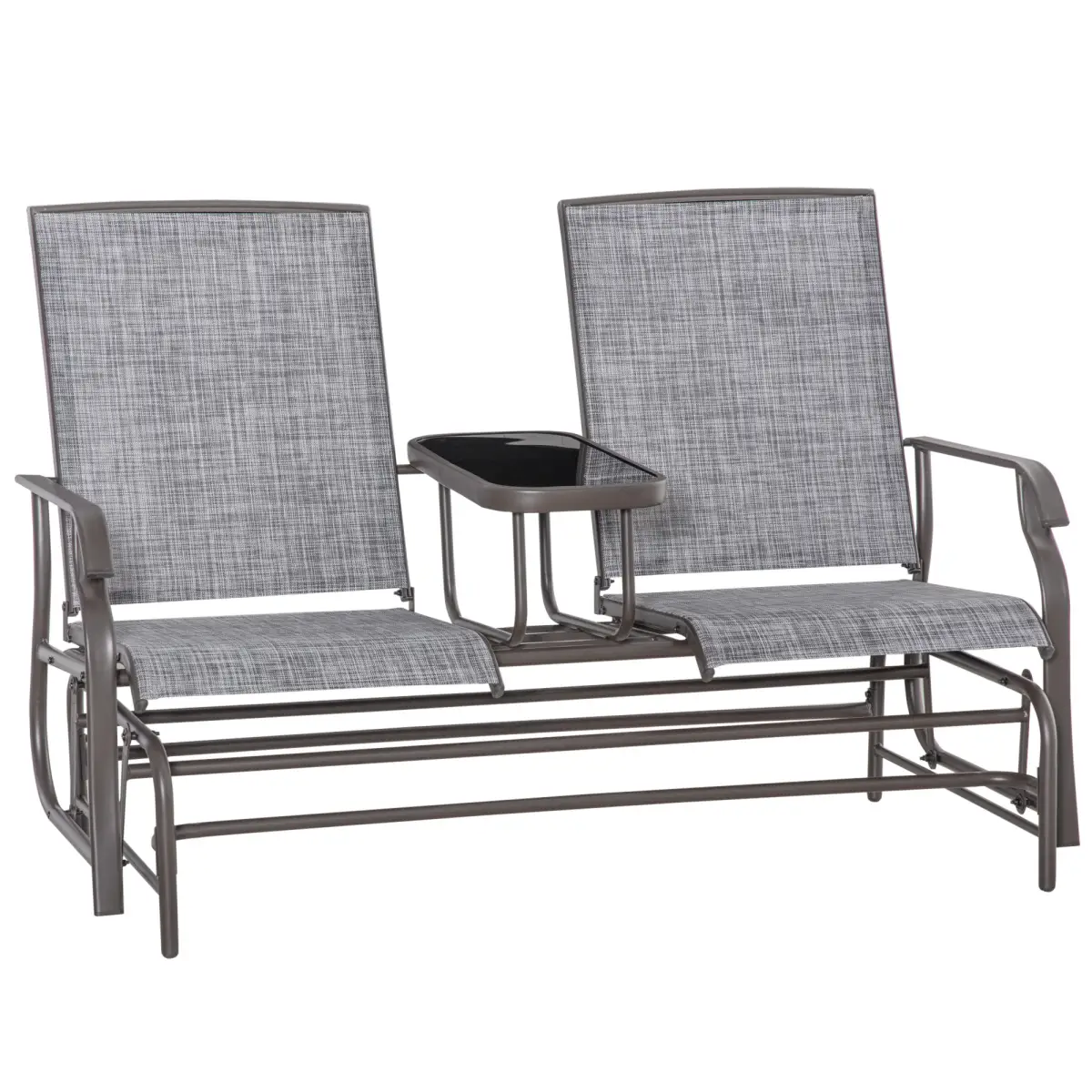 Outsunny 2 Seater Metal Double Swing Chair Glider Rocking Chair Seat With Table Grey - Garden Chairs