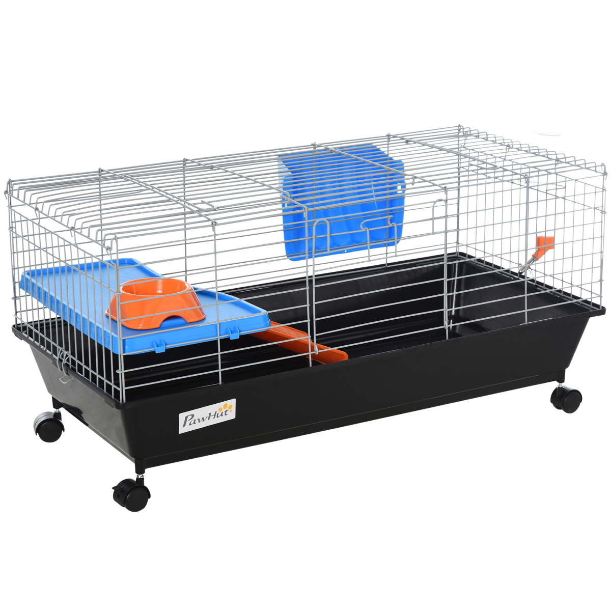 89cm Small Animal Home Cage for Rabbit Ferret Chinchilla w/ Wheels Black - from Pawhut