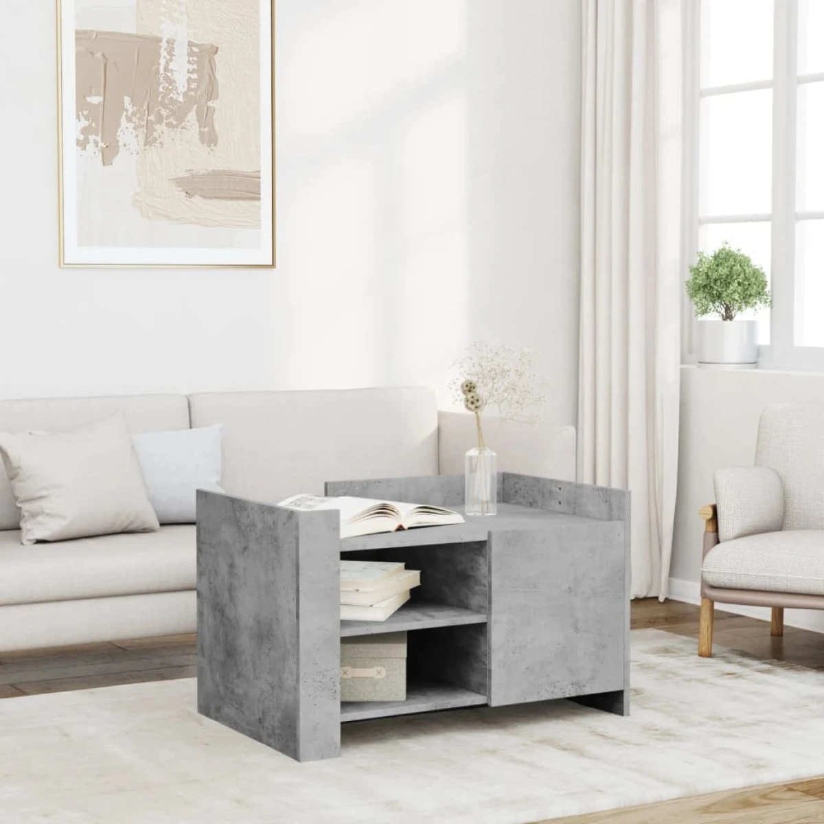 vidaXL VidaXL Concrete Gray Coffee Table 80x50x50 Cm Engineered Wood Storage Shelf Moisture Resistant Living Room - Coffee Table