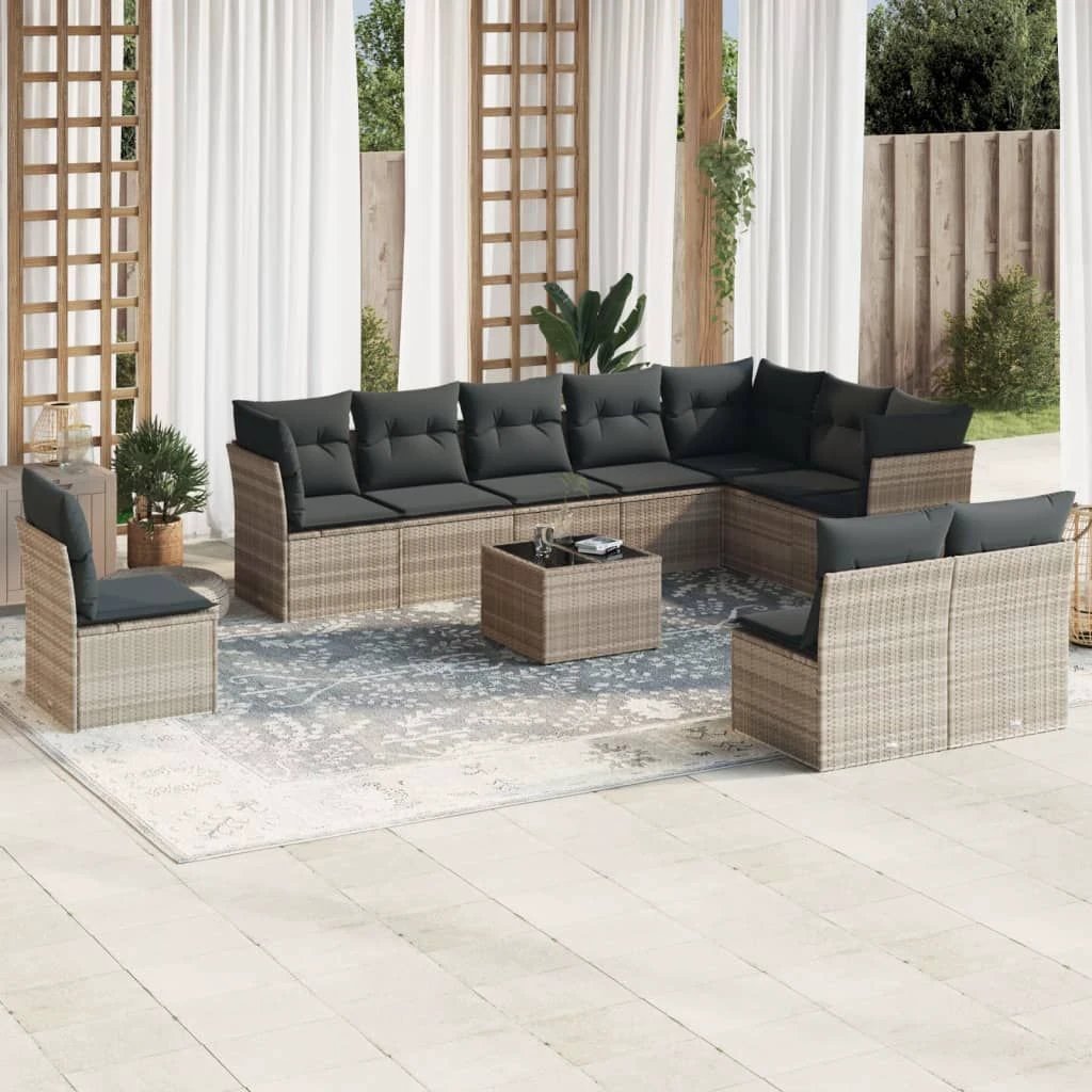 vidaXL vidaXL 10 Piece Garden Sofa Set with Cushions Black Poly Rattan - Garden Sofa Sets