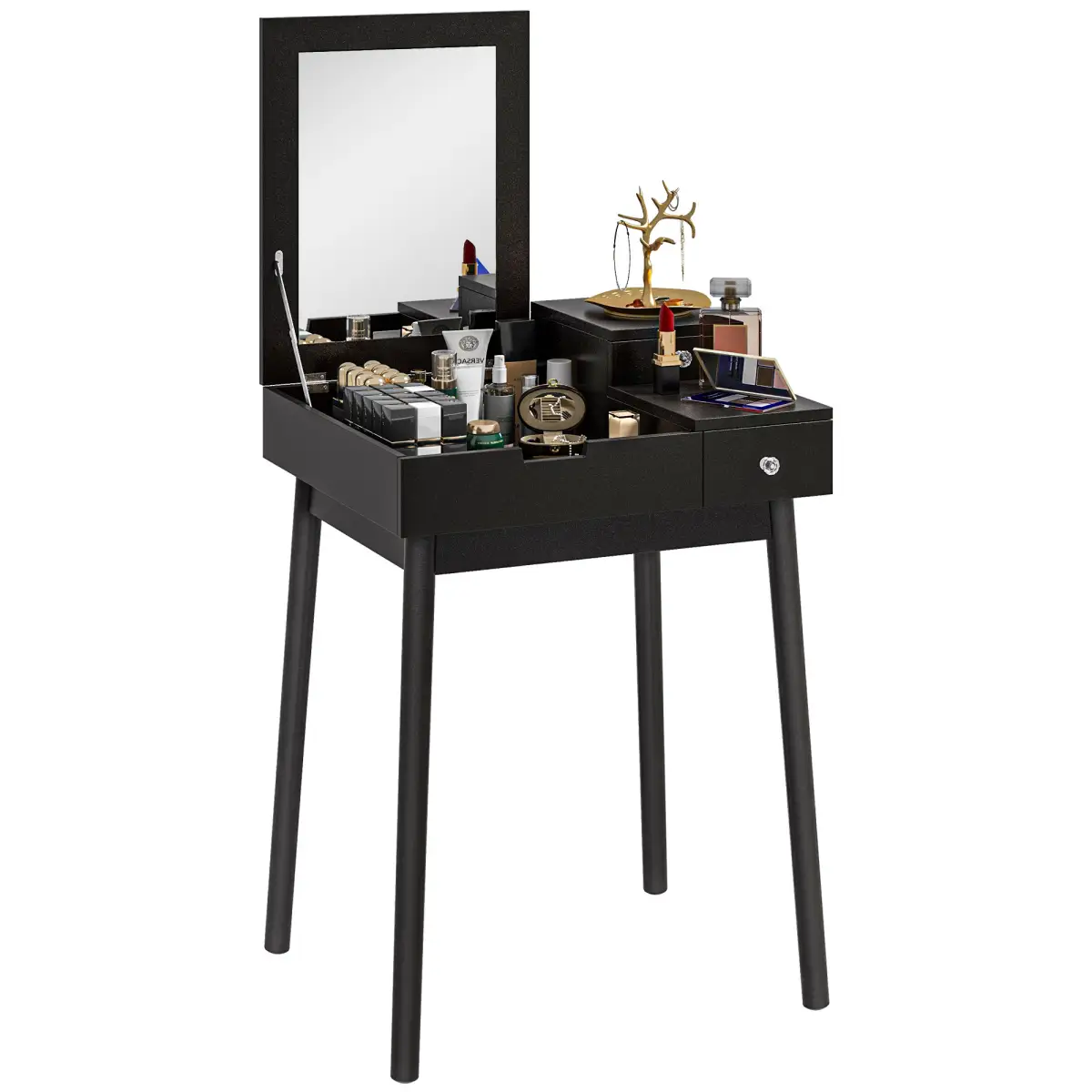 HOMCOM HOMCOM Dressing Table Vanity Desk Flip-up Mirror 2 Drawers, Black - Desk