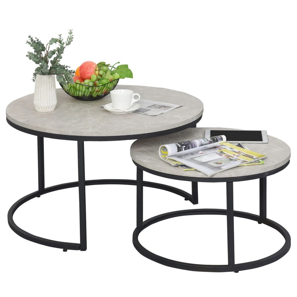 Sturdy Stacking Coffee Tables 2-Pc Marble-Top Home - Coffee Table