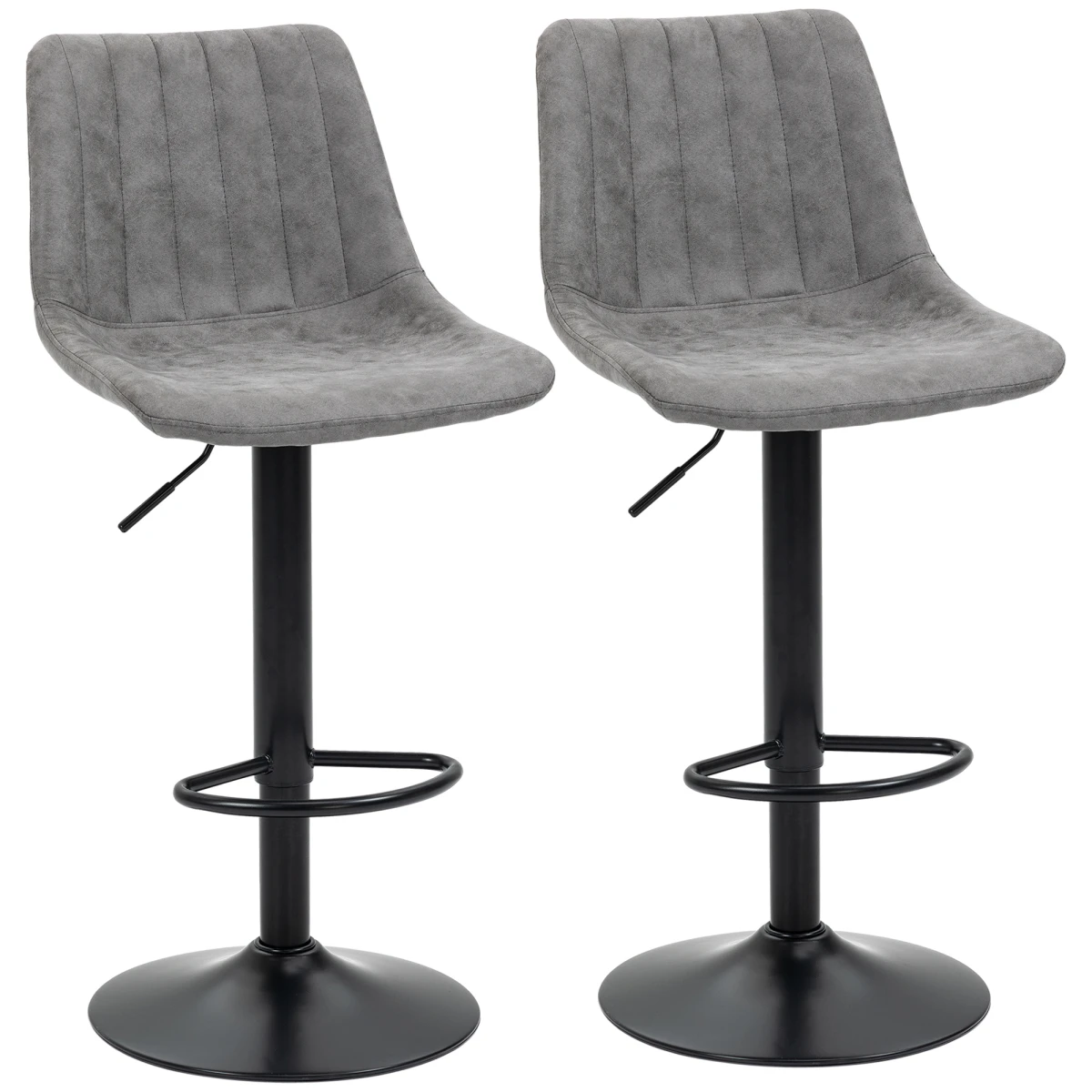 HOMCOM Set Of 2 Microfibre Retro Tub Bar Stools w/ Metal Frame Footrest Home Seat Grey -