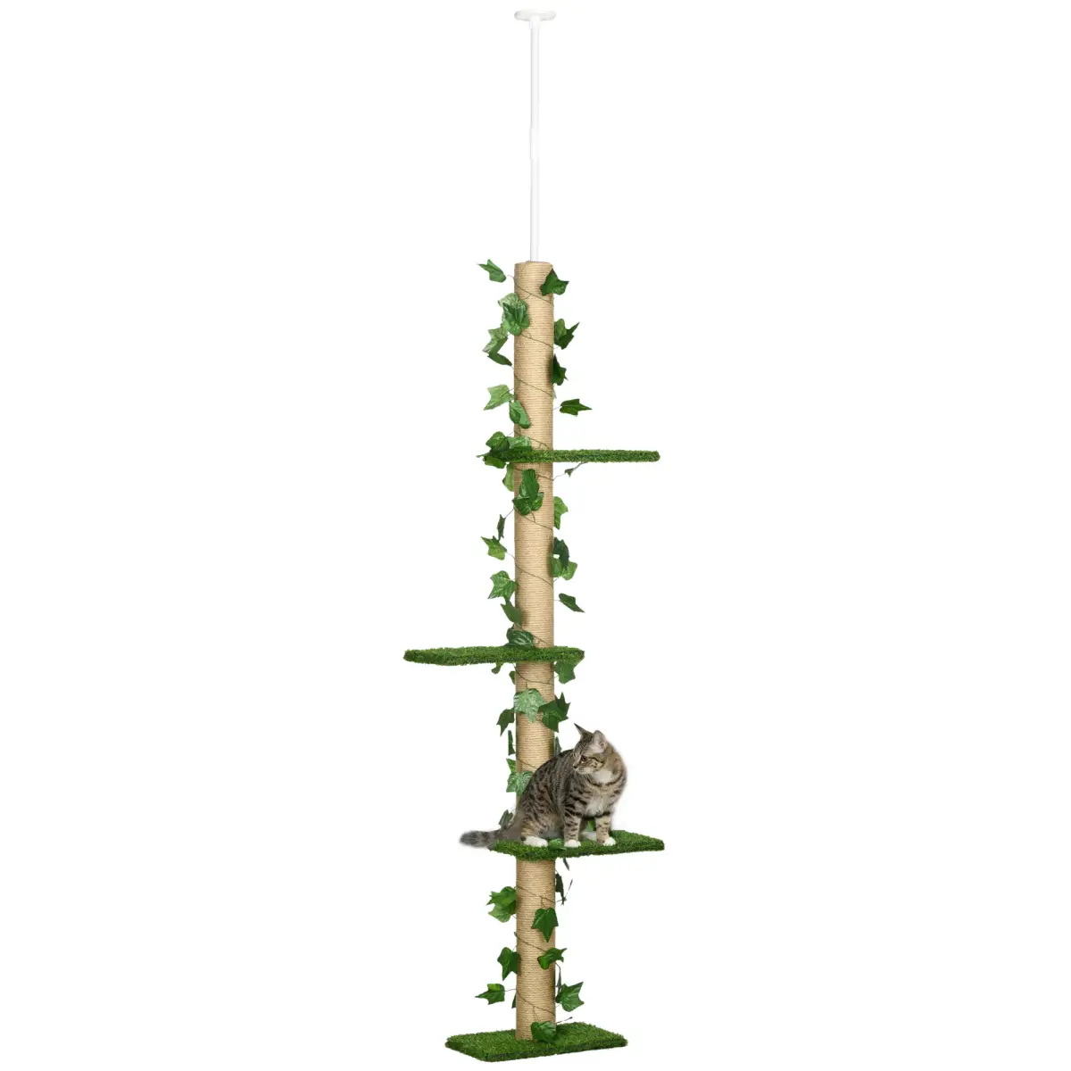 242cm Adjustable Floor-To-Ceiling Cat Tree w/ Anti-Slip Kit - Green - Cat Tree