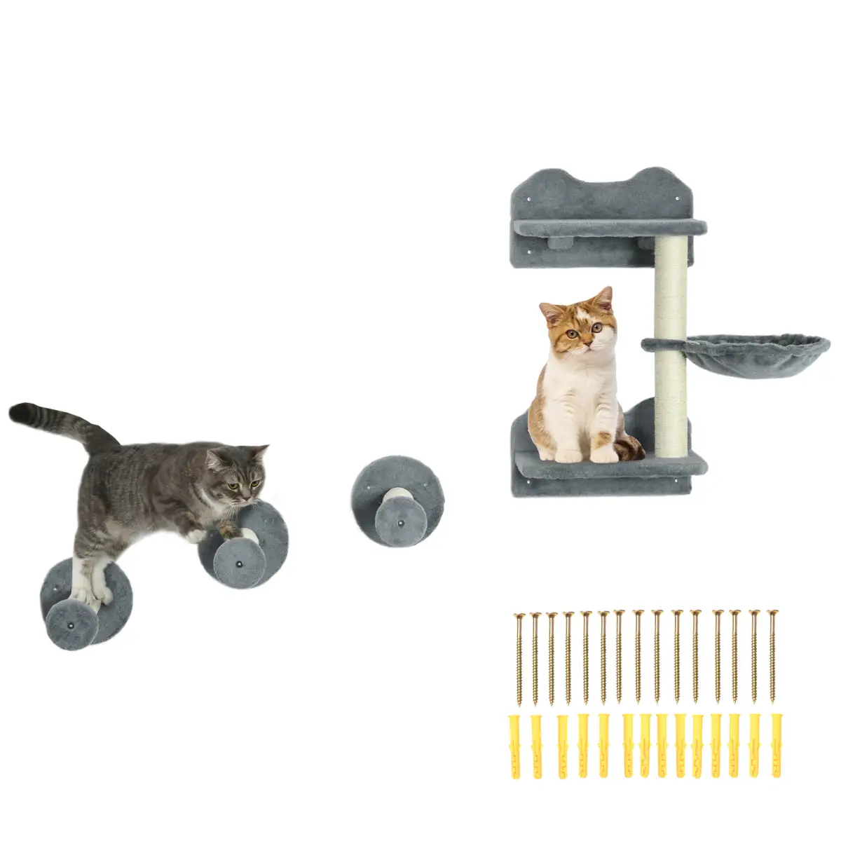 PawHut Cat Shelf with Scratching Post, Wall-Mounted Cat Tree for Indoor Cat - Grey - Cat Tree
