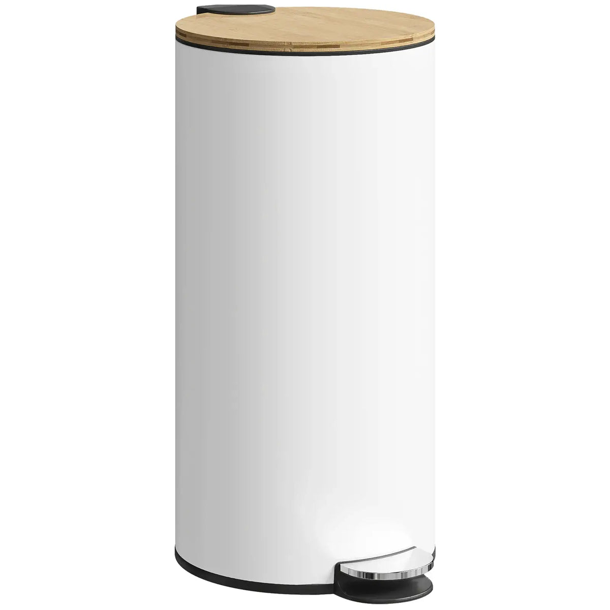 HOMCOM Kitchen Bin, 30 Litre Pedal Rubbish Bin with Removable Bucket, White and Natural - from HOMCOM
