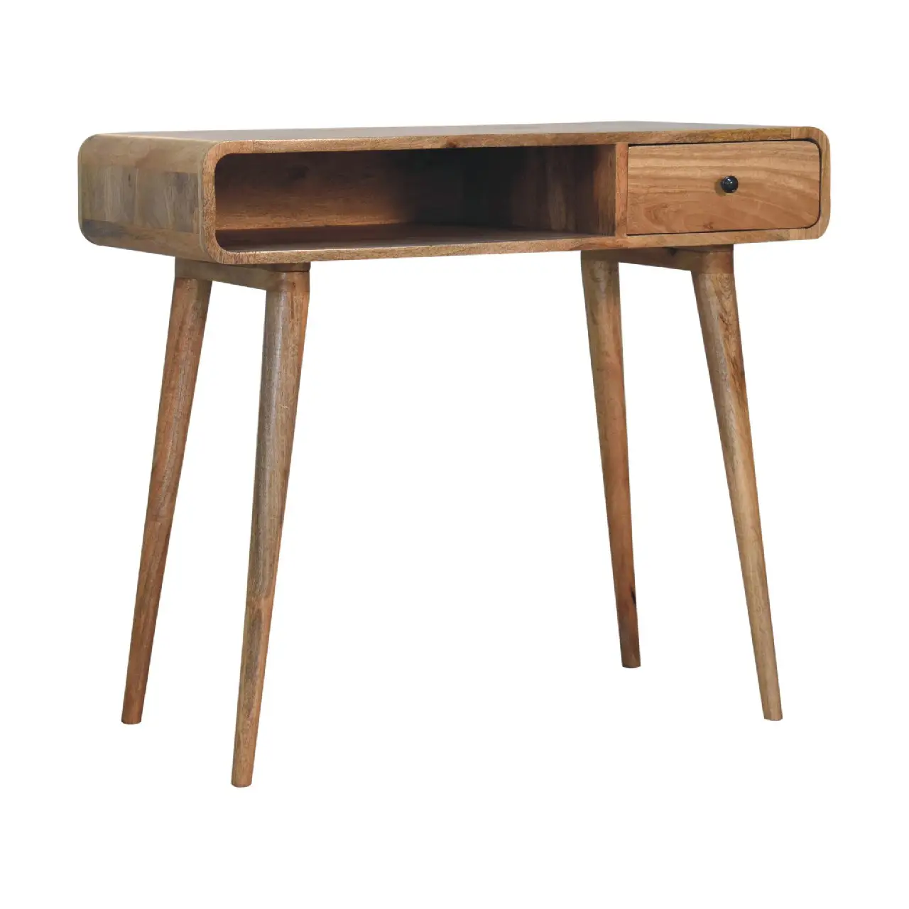 Artisan Furniture Artisan Furniture Solid Wood Curved Oak-ish Writing Desk, 1 Drawer, 1 Shelf, Brown - Desk