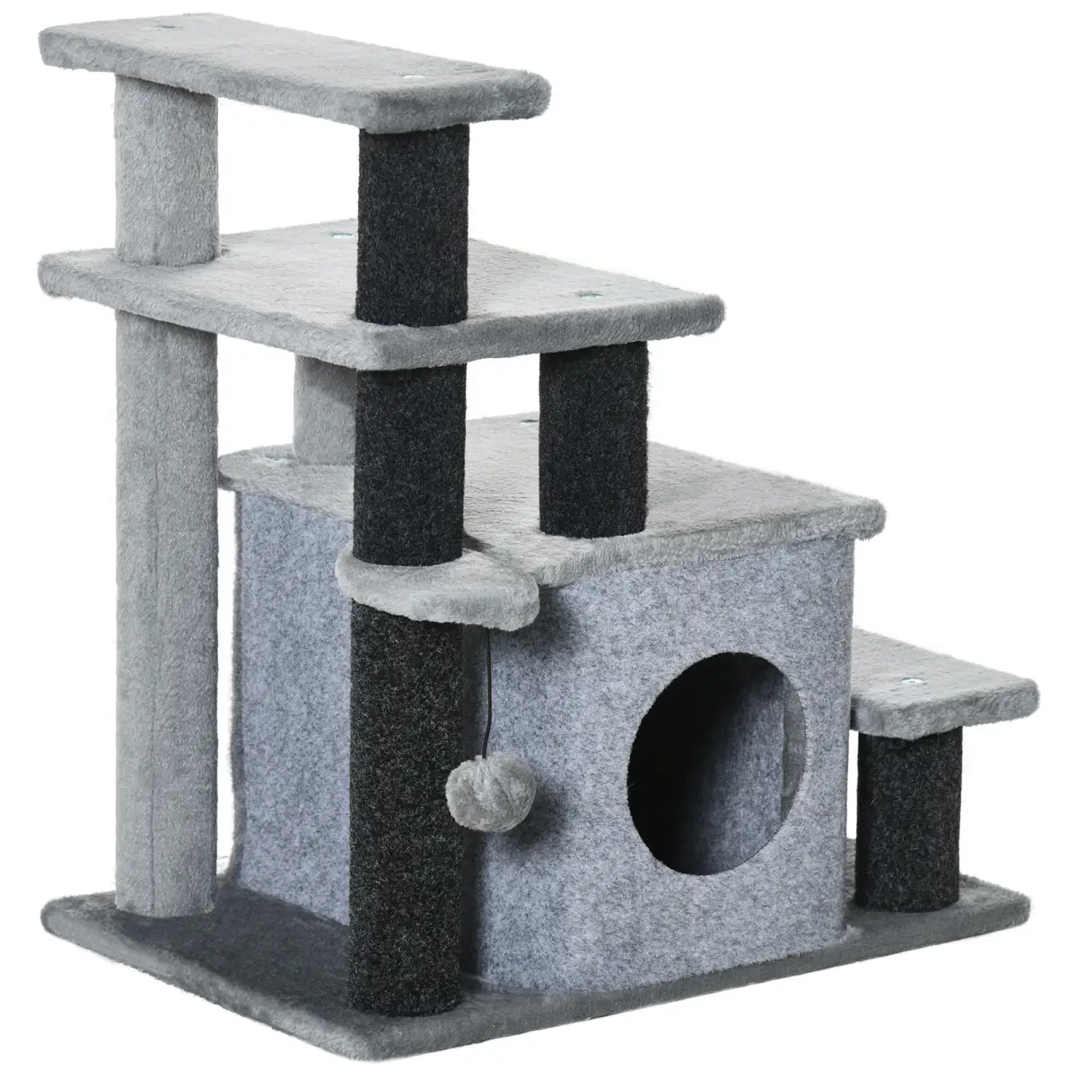Small Cat Steps & House for Bed/Sofa with Scratching Posts, Grey