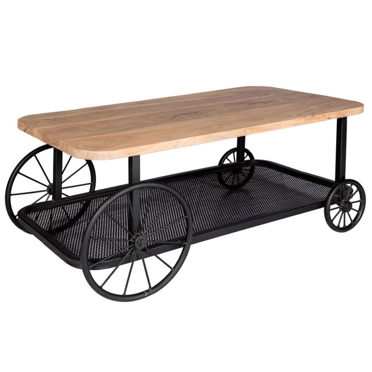 Indian Hub Handmade Coffee Table Mango Wood Top Wheels - Coffee Table