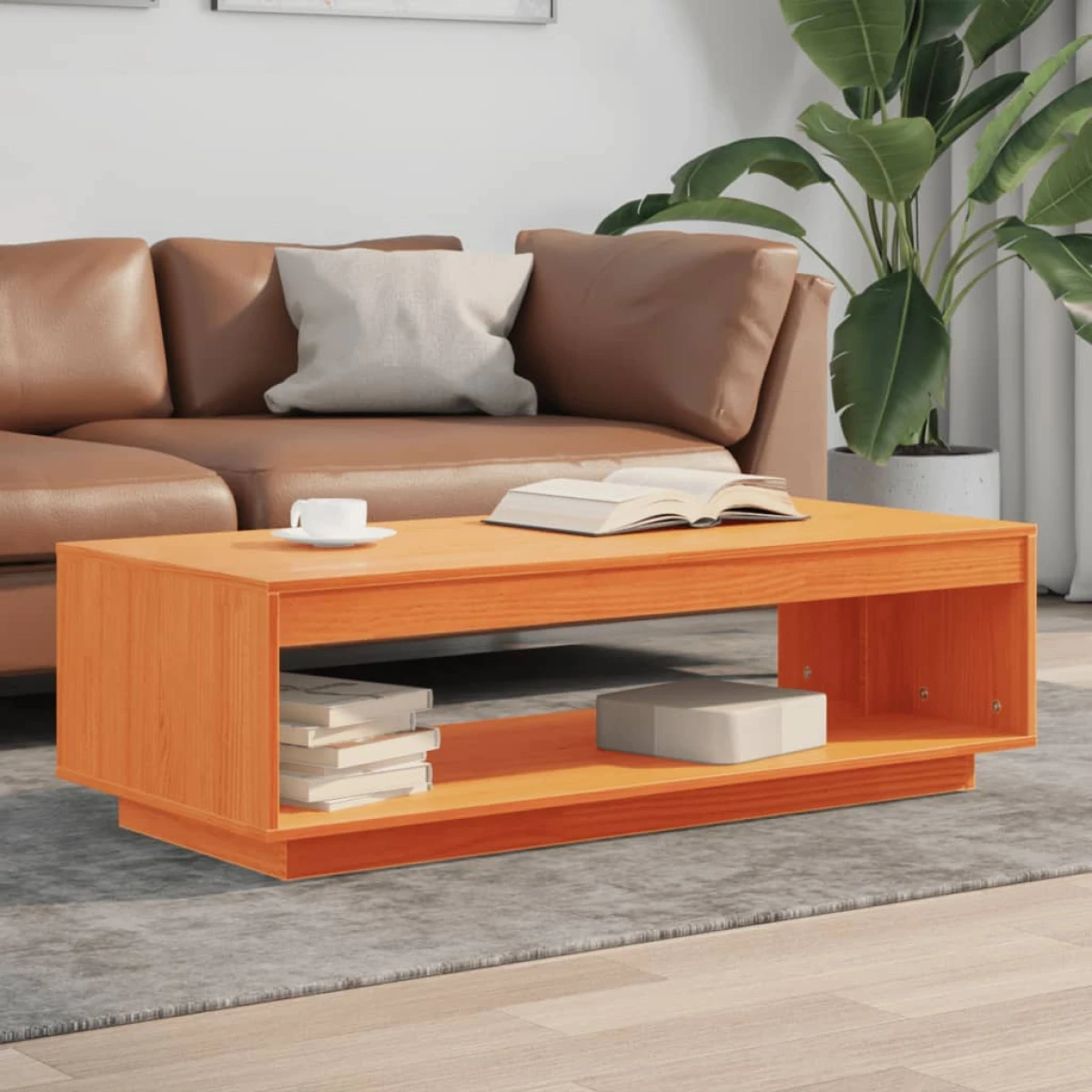 VidaXL Coffee Table 110x50x33.5 Cm Solid Pine Rustic Wax Brown Living Room And Lounge Decor by vidaXL