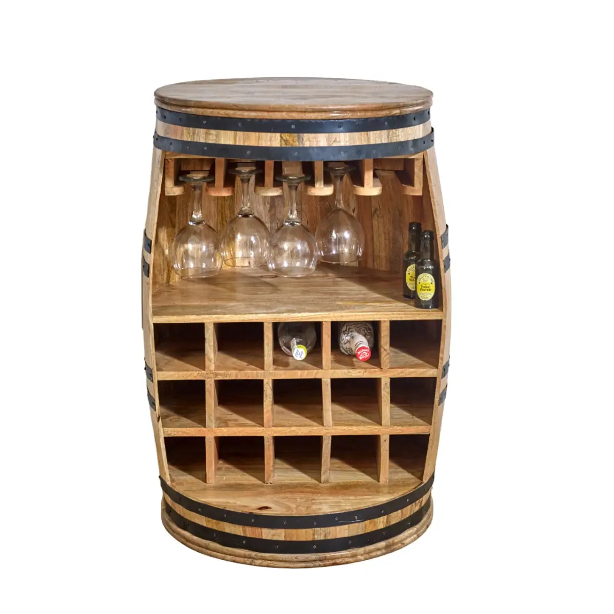 Indian Hub Surrey Solid Dark Wood Barrel Wine Sideboard - Sideboard