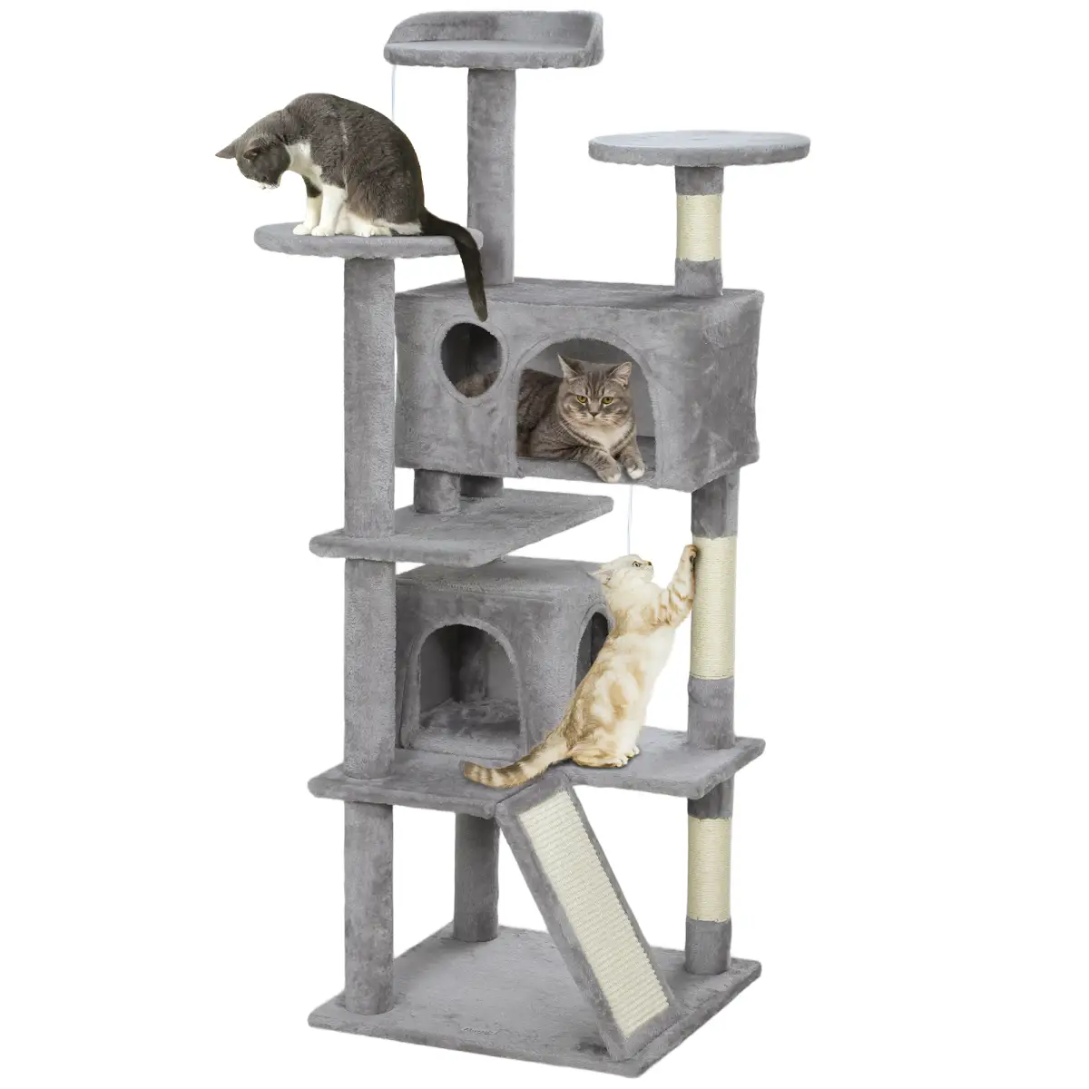 PawHut PawHut 138cm Cat Tree with Scratching Posts and Pad, Bed, Condos, Light Grey - Cat Tree