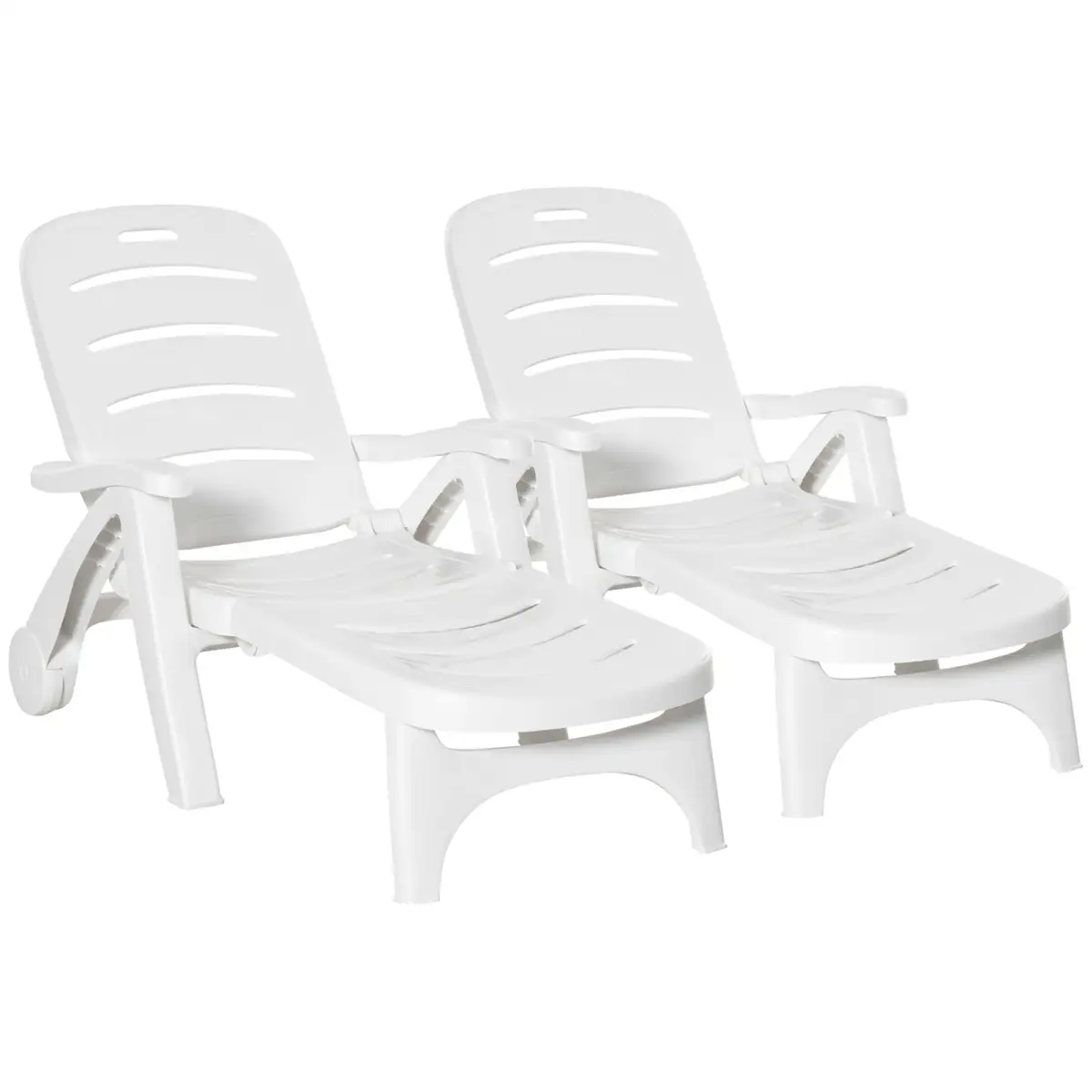 Outsunny Outsunny Patio Folding Lounge Chairs Recliners with Wheels & 5-Position Backrest - Sun Lounger