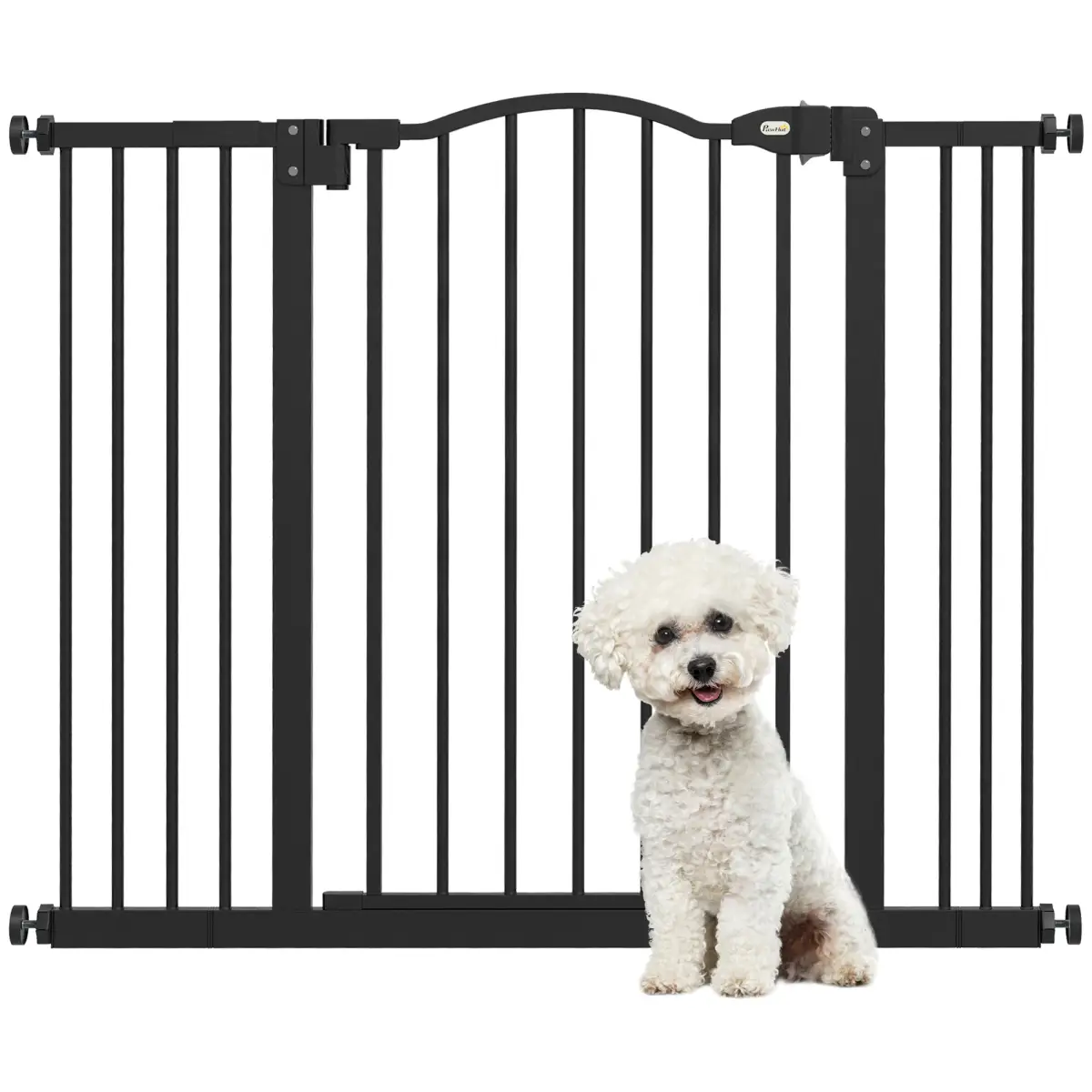 PawHut PawHut 74-100cm Adjustable Metal Pet Gate Safety Barrier w/ Auto-Close Black - Pet Gate