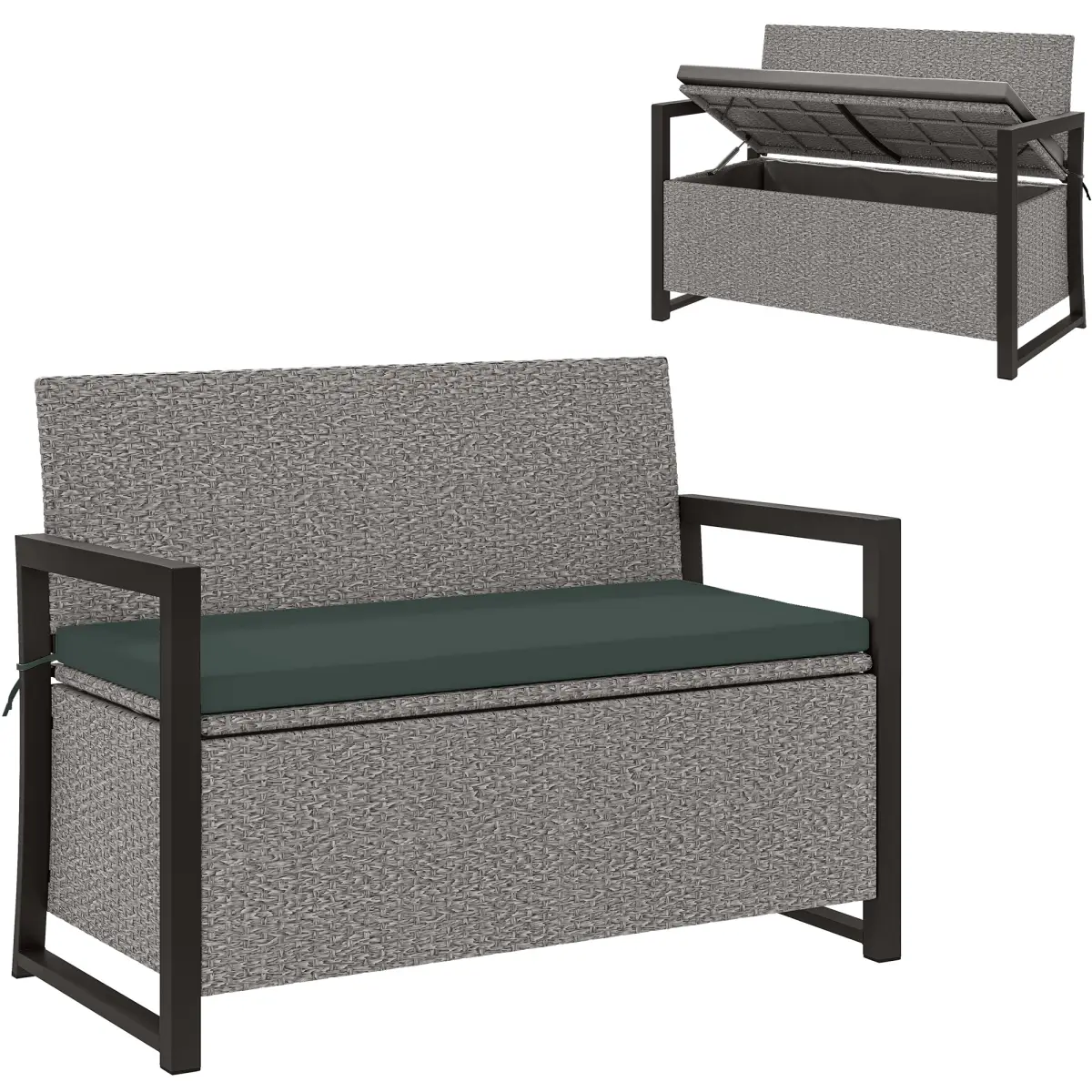 Outsunny Outsunny Rattan Garden Bench with Storage, Inner Bag, 151.5L Outdoor Bench - Garden Chairs