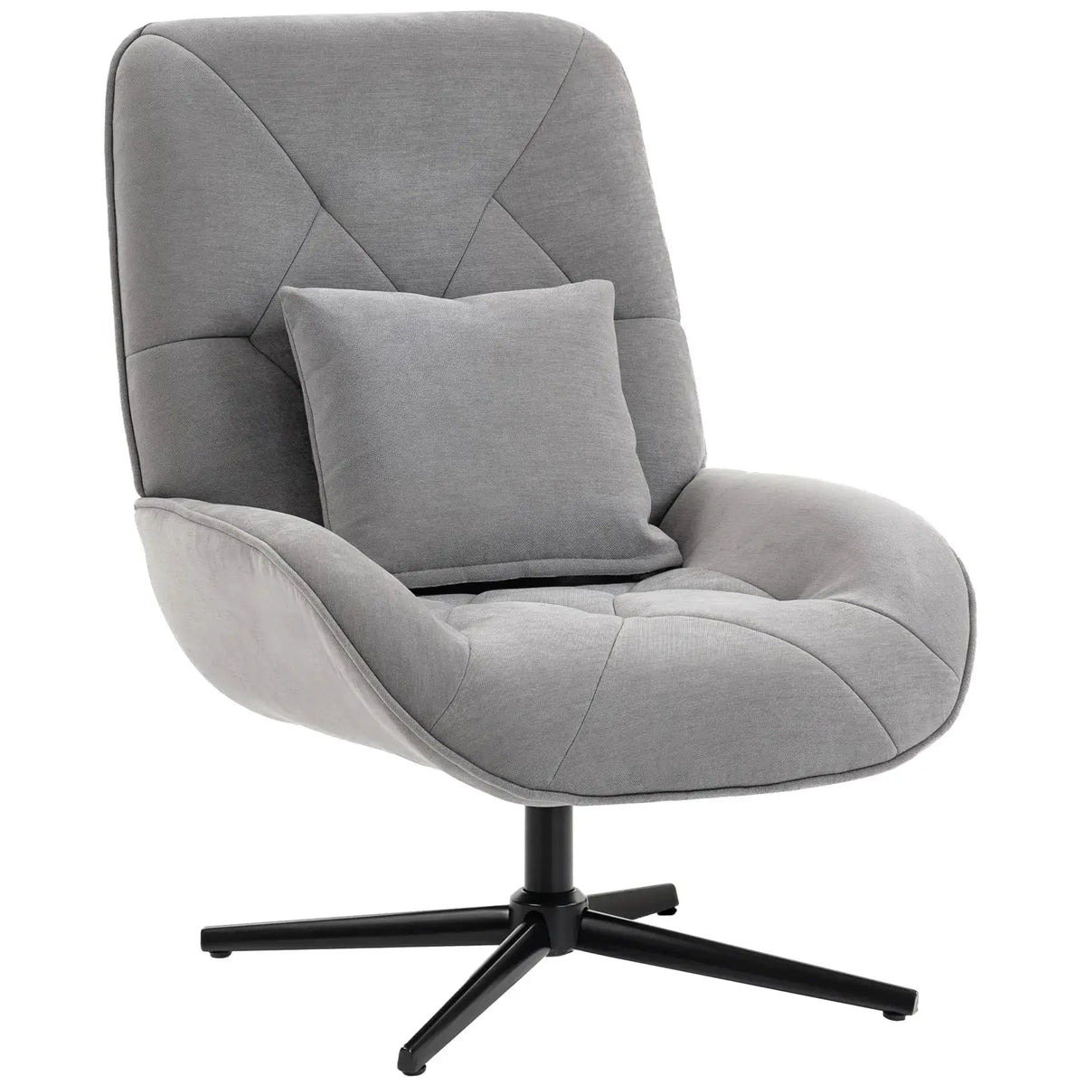 HOMCOM Accent Chair, Chenille Upholstered Swivel Armchair with Lumbar Pillow, High Back, Deep Seat and Metal Legs, Light Grey - from HOMCOM