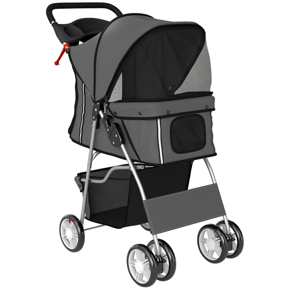 PawHut Dog Pram, Pet Stroller with Reflective Strips, Foldable Cat Stroller with 360° Swivel Wheels, Dark Grey - from PawHut