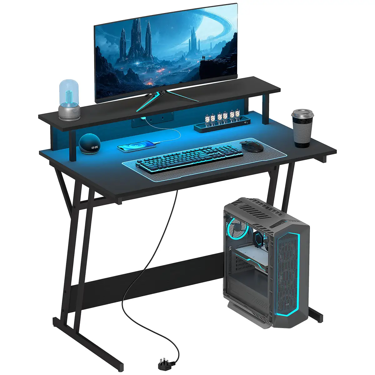 HOMCOM HOMCOM LED Gaming Desk with Power Outlets and Monitor Stand 100 x 60cm Black - Desk