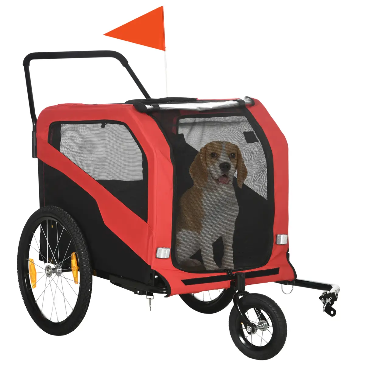 PawHut 2 in 1 Dog Bike Trailer Pet Stroller for Large Dogs W/ Hitch - Red - Pet Carrier