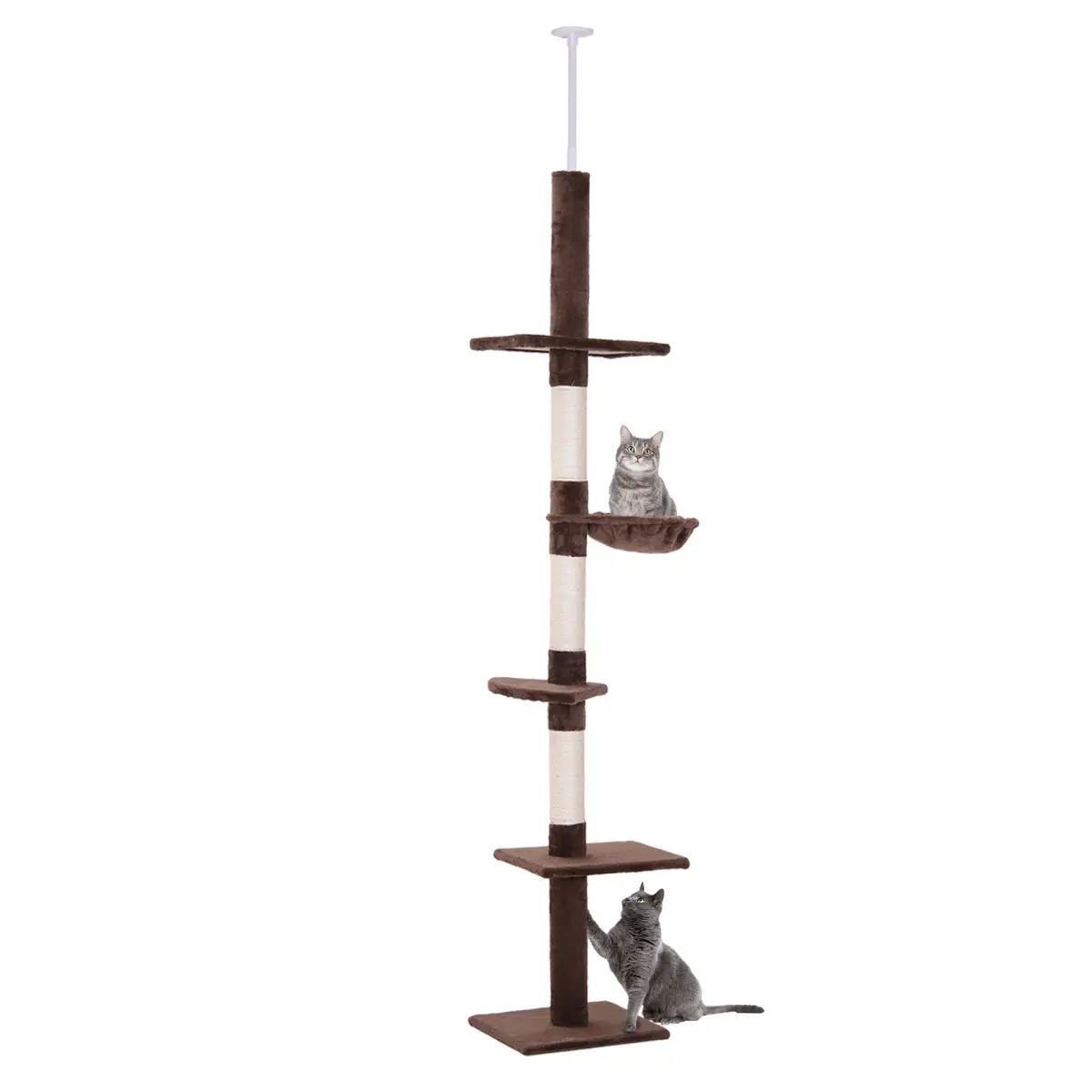 PawHut Floor to Ceiling Cat Tree for Indoor Cats 5-Tier Kitty Tower Brown - Cat Tree