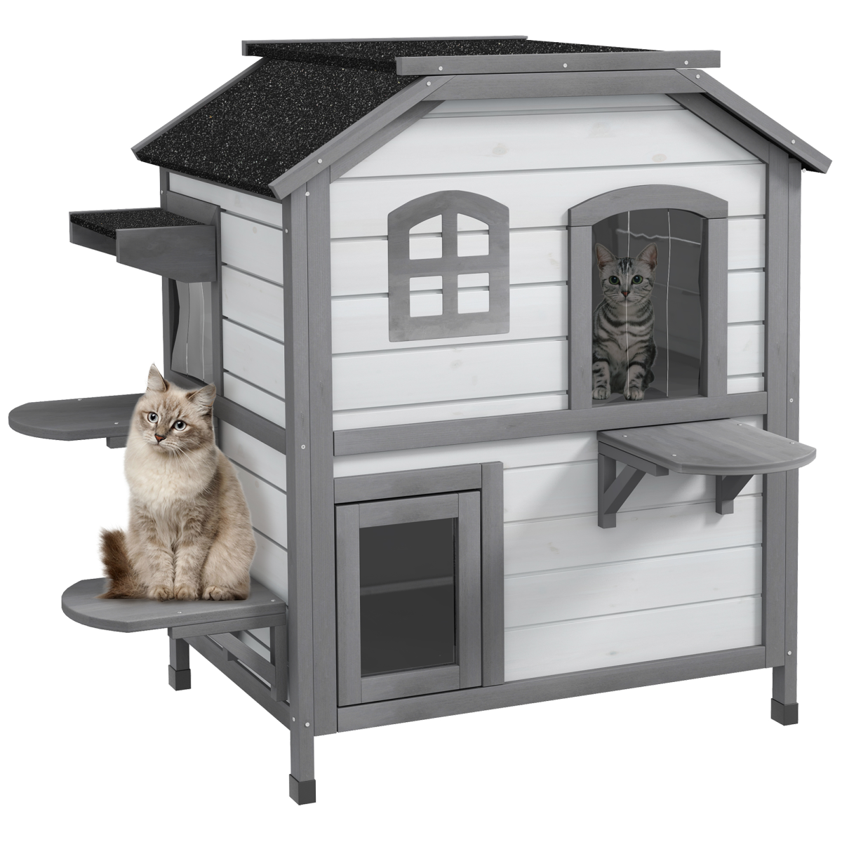 PawHut Kitten Condo with Openable Roof, Catio Enclosure Furniture, White - from PawHut