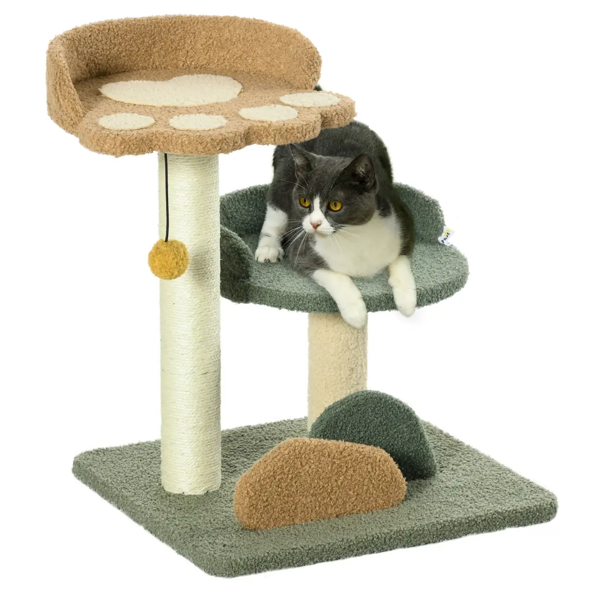 PawHut 52cm Cat Tree for Indoor Cats, Scratching Posts with Two Bed, Toy Ball - Cat Tree