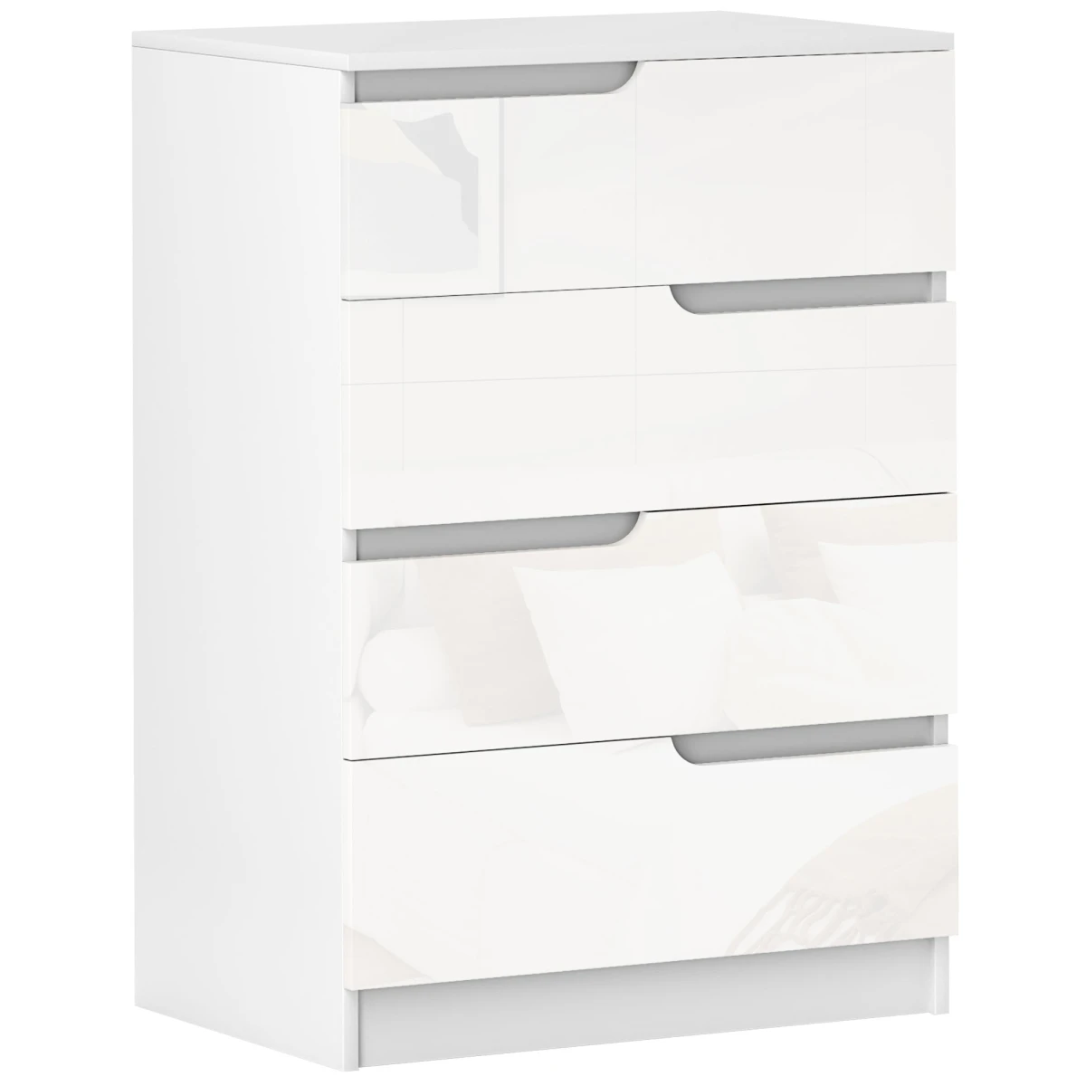 HOMCOM HOMCOM 4 Drawer Chest 60x40x85cm High Gloss Drawer Panels Hidden Curved Handles for Bedroom Storage - Chest of Drawers