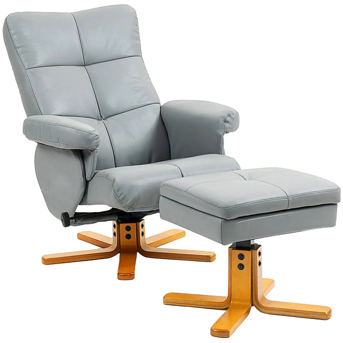 HOMCOM PU Leather Swivel Recliner Chair with Footstool, Wooden Base and Storage for Living Room, Light Grey - from HOMCOM