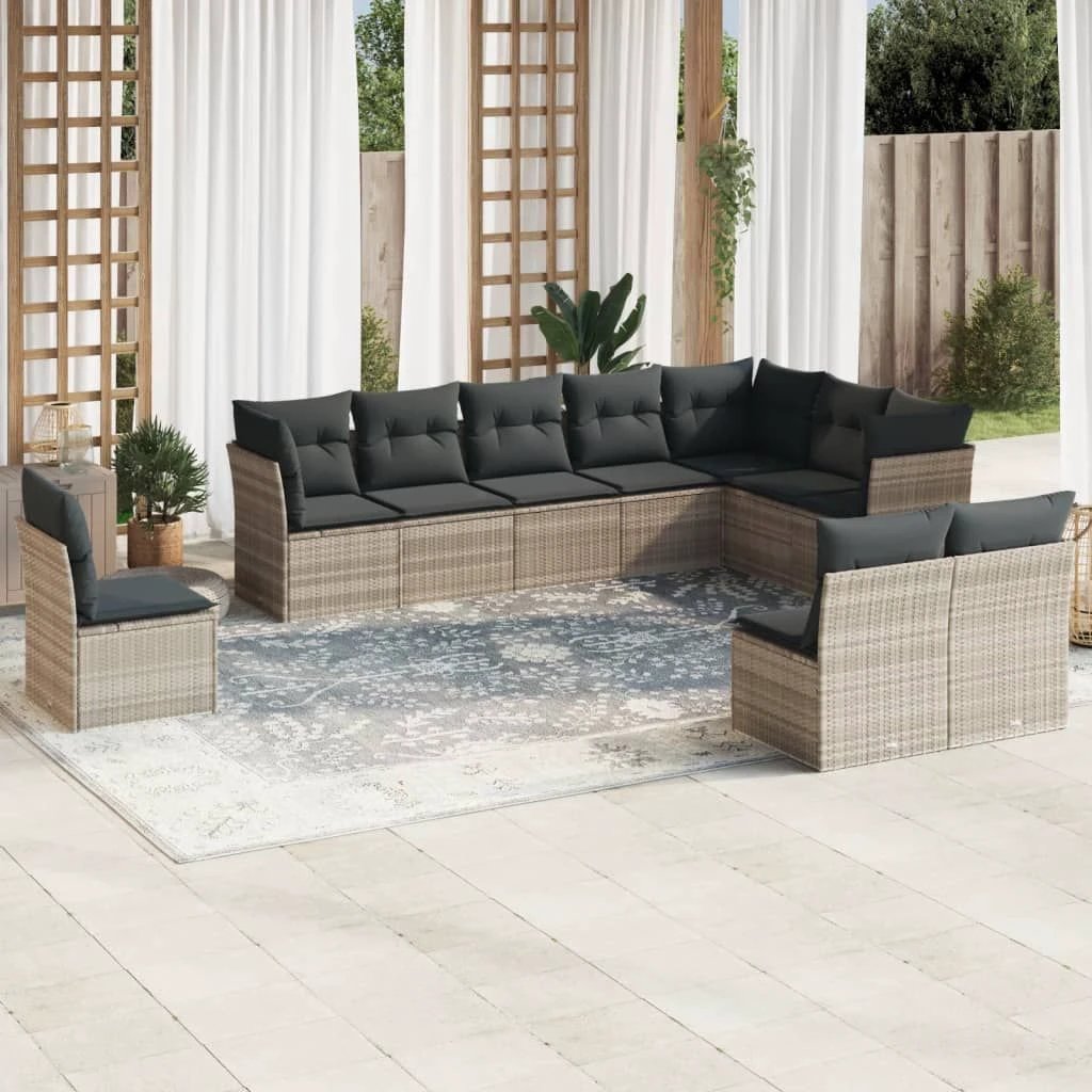 vidaXL 10 Piece Garden Sofa Set with Cushions Black Poly Rattan by vidaXL