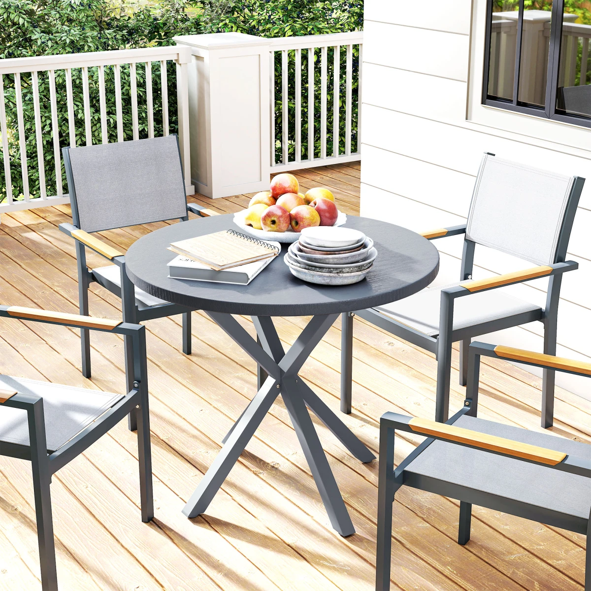 Premium Outdoor Dining Table Round 42Inches Diameter Stable Metal Base For Patio Dining Entertaining by N/A