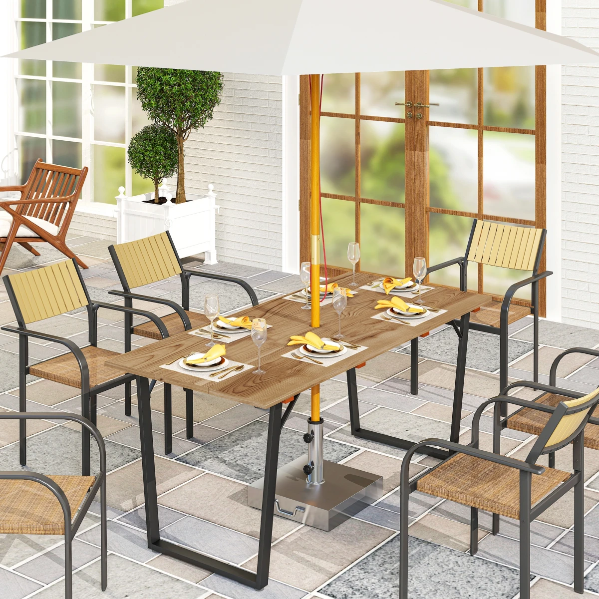 Premium Dining Table 150x80 cm Solid Wood Frame With Non Slip Feet For Six People Rustic Country Style by N/A