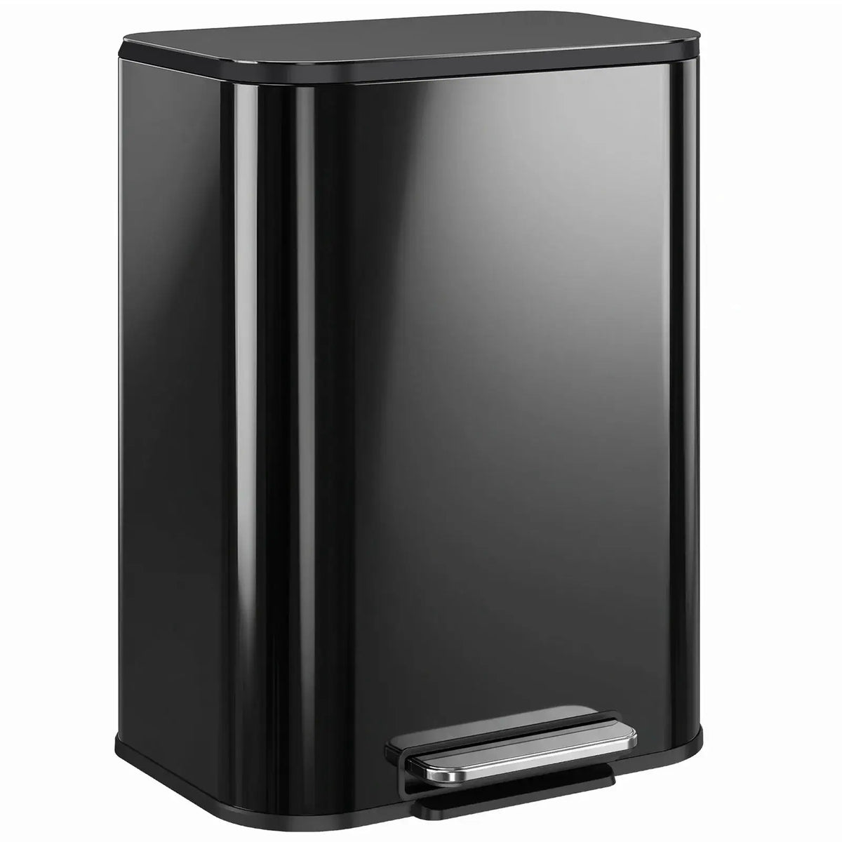 HOMCOM 50L Kitchen Bin, Metal Pedal Rubbish Bin with Soft Close and Stay-Open Lid, Removable Inner Bucket, High Gloss Black - from HOMCOM