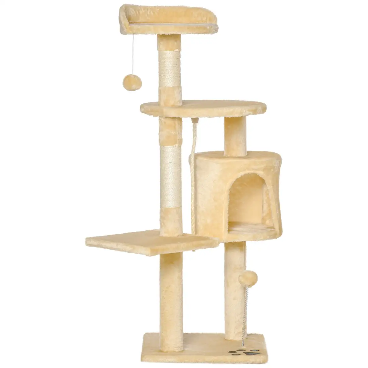 Cat Tree Activity Centre Scratching Post With Toys 4-tier Beige 114cm Pawhut - Cat Tree