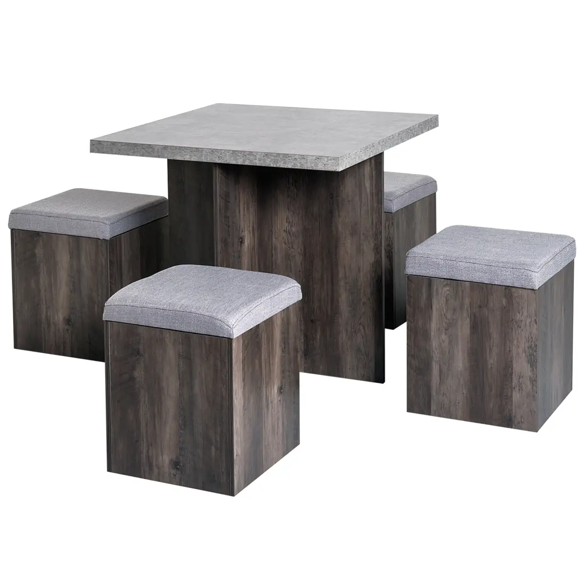 HOMCOM 5Pcs Garden Wooden Dining Table Set Particle Removable Lid Board Chair Seat-Grey - Garden Set