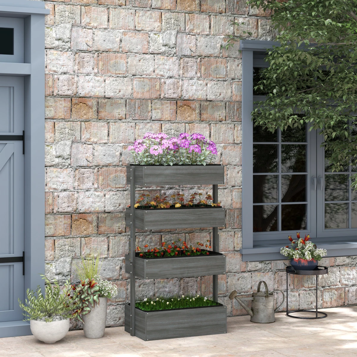 N/A Galvanized Garden Planter Tower 4 Tier Breathable Outdoor - Planters