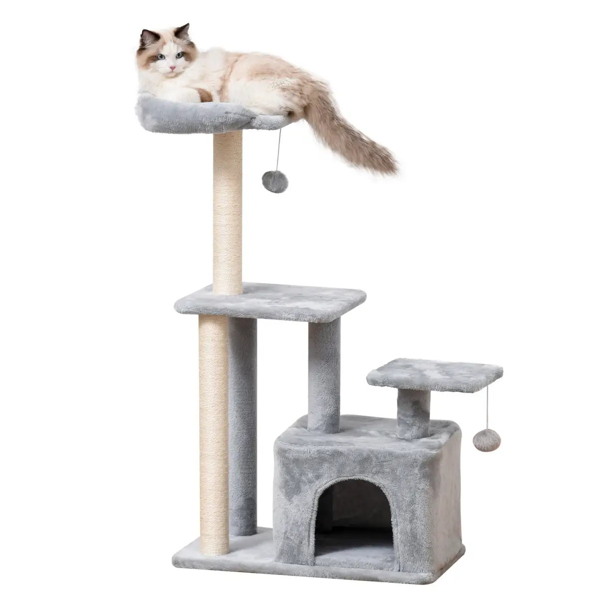 Pawhut Cat Tree Tower w/ Scratching Posts Sisal Hanging Ball Condo 60 x 40 x 114cm - Cat Tree
