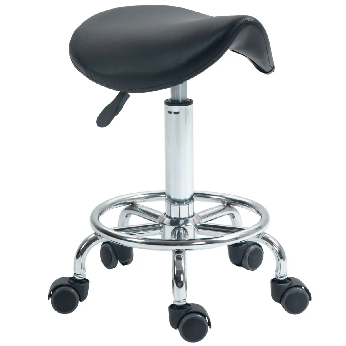 HOMCOM HOMCOM Saddle Chair, Rolling Salon Stool for Massage Spa Clinic Beauty, Black - Bar Stool
