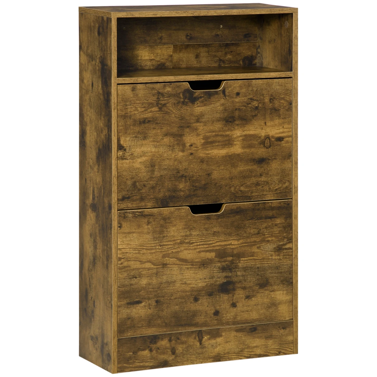 Unbranded HOMCOM Rustic Shoe Cabinet 2 Flip Doors Adjustable Divider Open Shelf Hallway Organizer - Shoe Storage
