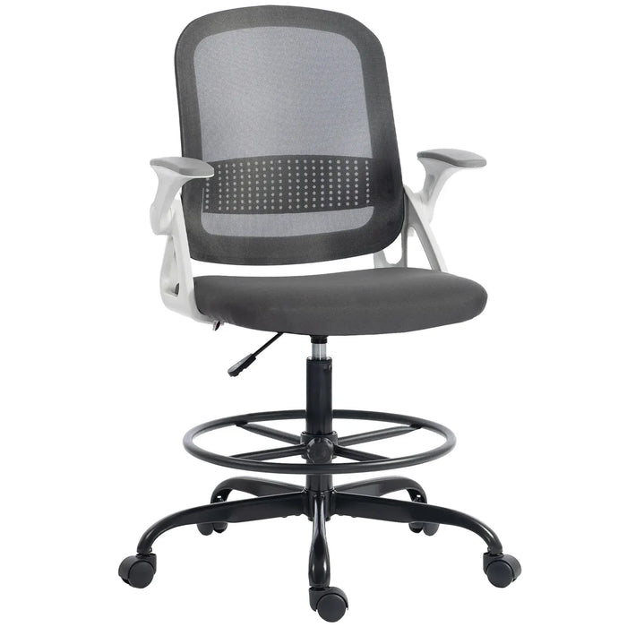 HOMCOM Painting Chair, Mesh Computer Desk Chair with Flip-up Armrests, Grey - from HOMCOM
