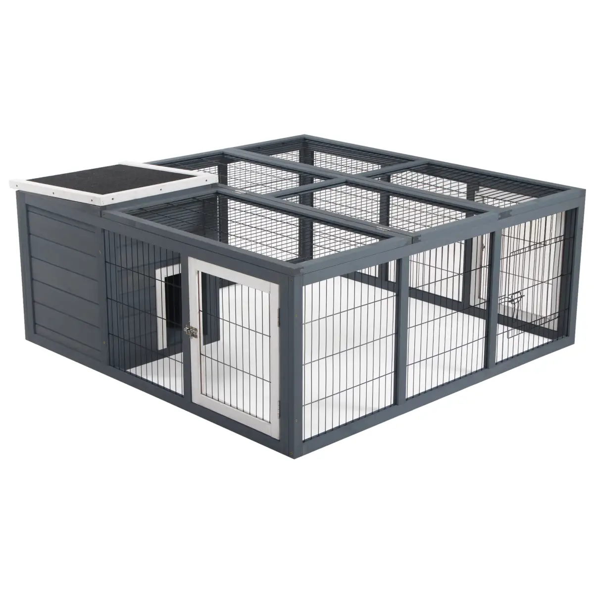 Pawhut Rabbit Run Small Animal Hutch Guinea Pig House with Openable Main House & Roof - Rabbit Hutch