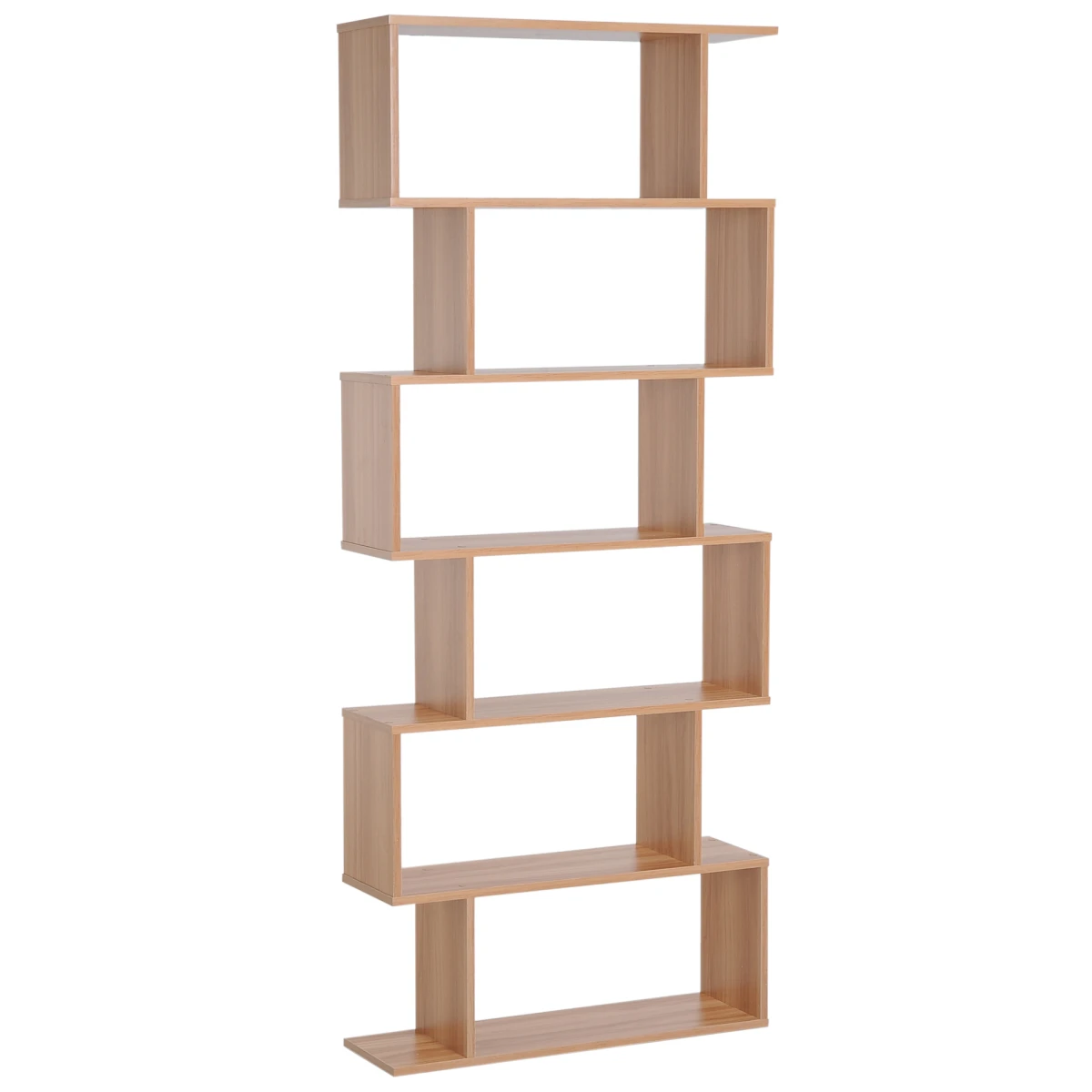 Premium Maple Tall 6 Tier S Shaped Wooden Shelf For Home Office Display And Organization - Office Storage