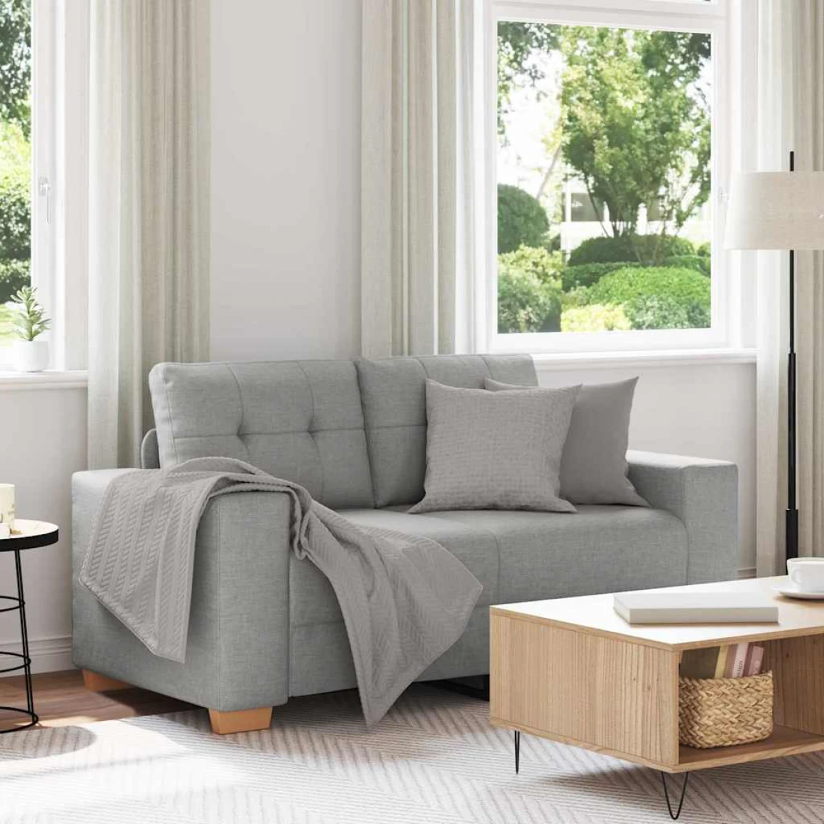 VidaXL Loveseat Sofa Compact Cloud Grey Fabric by vidaXL