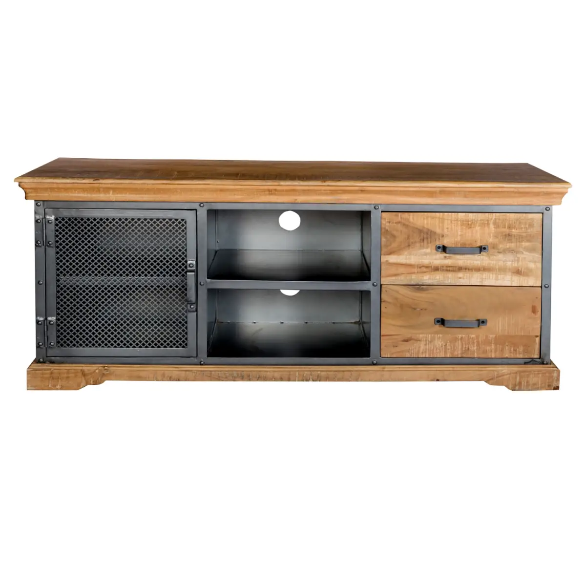 Indian Hub [Industrial-Style Media Console] TV Unit Brand: Indian Hub Reclaimed Wood And Metal Construction With Distressed Finish - TV Unit