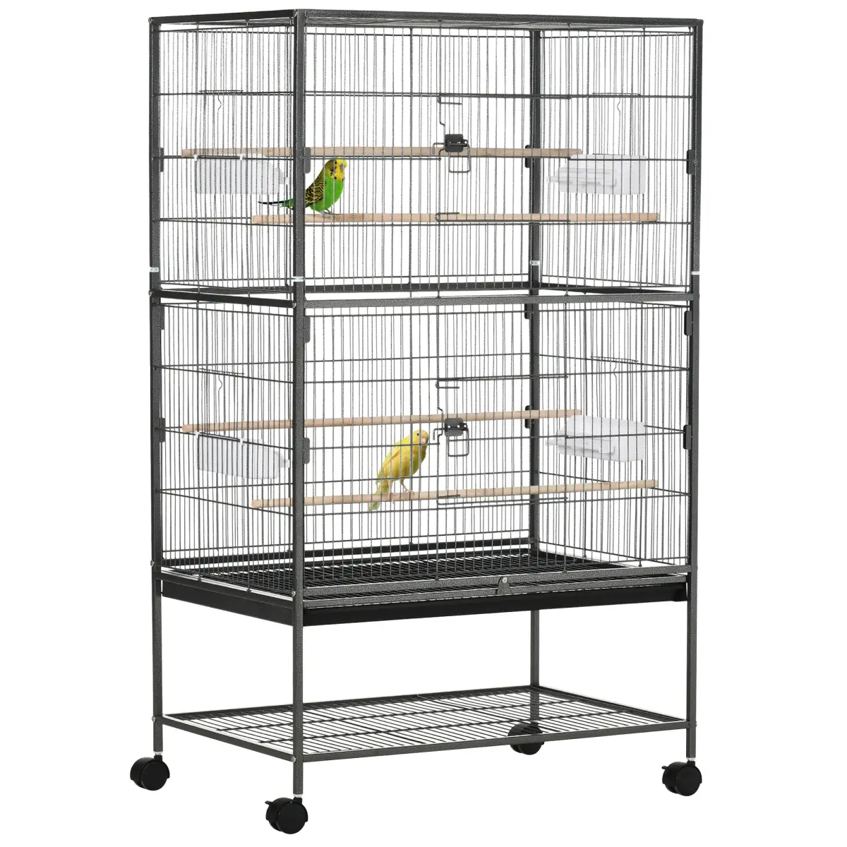 Unbranded Bird Cage Aviary for Budgies Canaries w/ Rolling Stand Slide-Out Tray, Grey - Bird Cage
