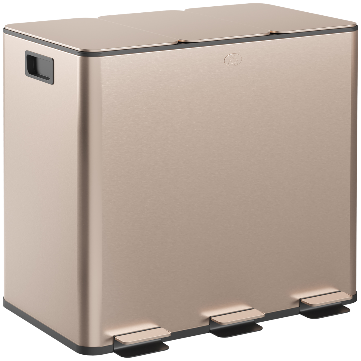 HOMCOM 3 x 15L Triple Kitchen Bin Pedal Bin for Recycling and Waste, Gold Tone - from PawHut