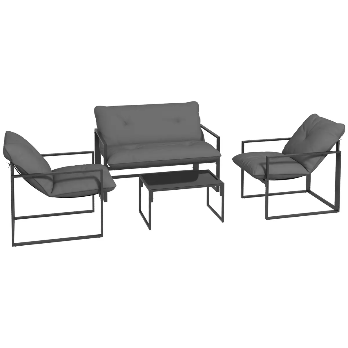 Outsunny Outsunny 4 PCs Garden Sofa Set with 2 Armchairs Loveseat Coffee Table, Grey - Garden Set