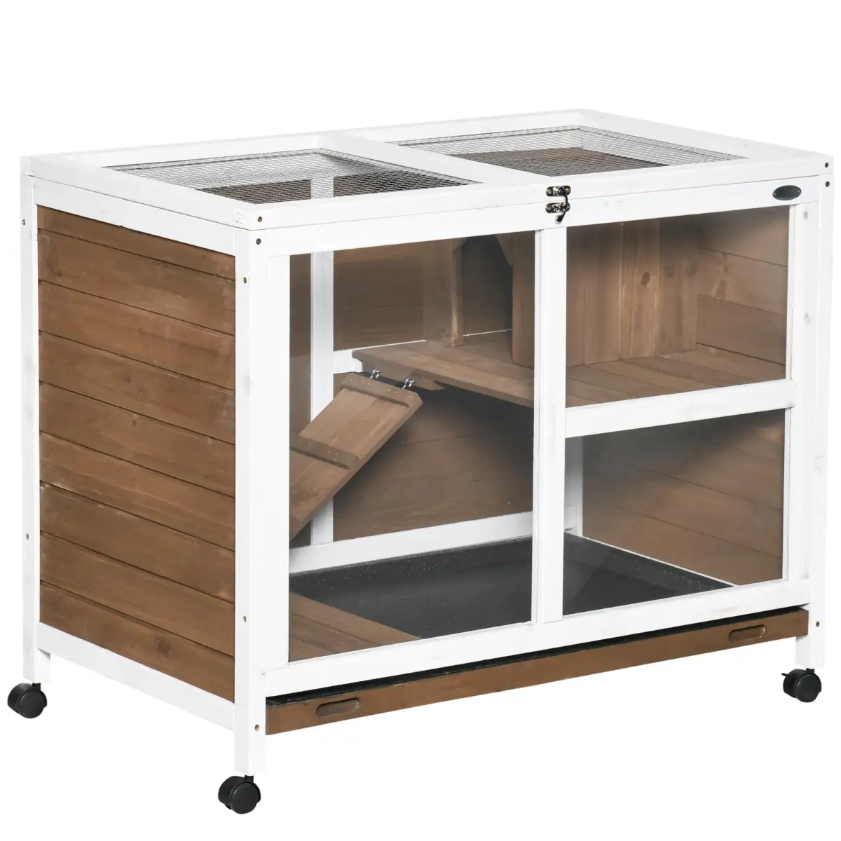 PawHut PawHut Wood Rabbit Hutch Bunny Cage Pet House Indoor W/ Tray Ramp, Brown - Rabbit Hutch