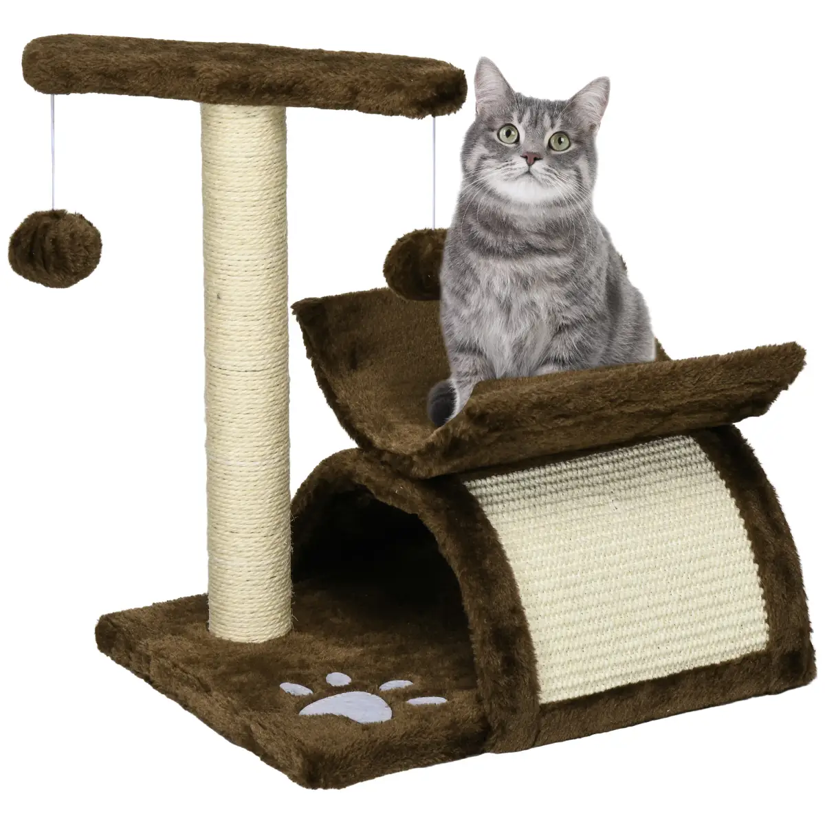 Pawhut Cat Tree Plush Scratcher Kitty Activity Play Center Top Bar Tunnel Dangling Ball - Cat Tree