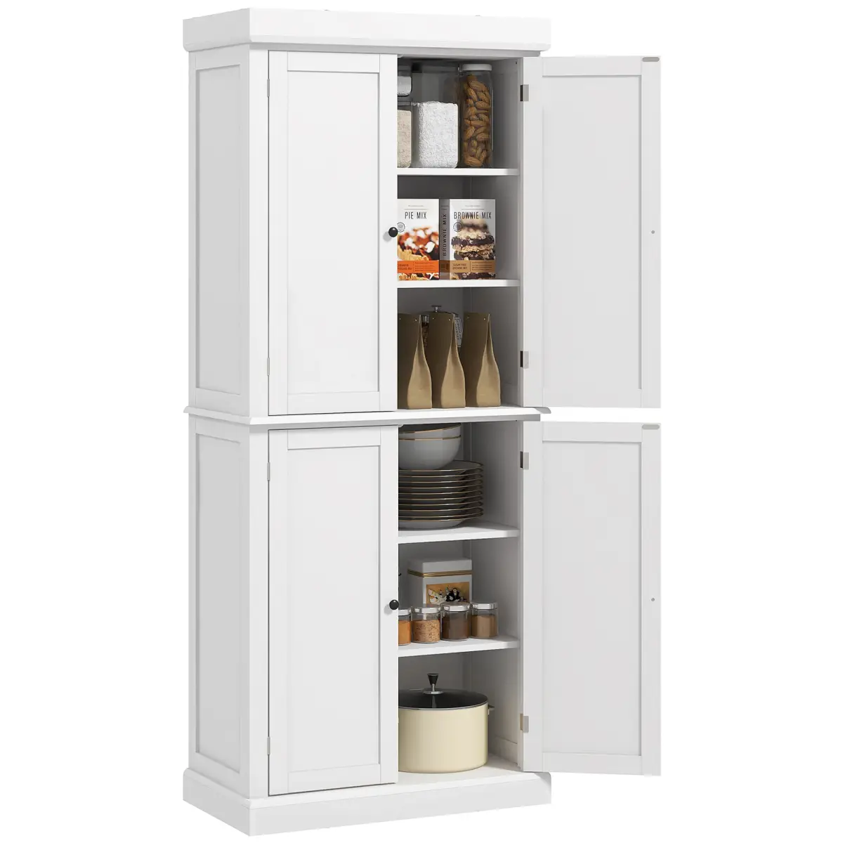 HOMCOM Freestanding Kitchen Cupboard, 6-Tier Cabinet Organizer w/ 4 Adjustable, White - Display Cabinet
